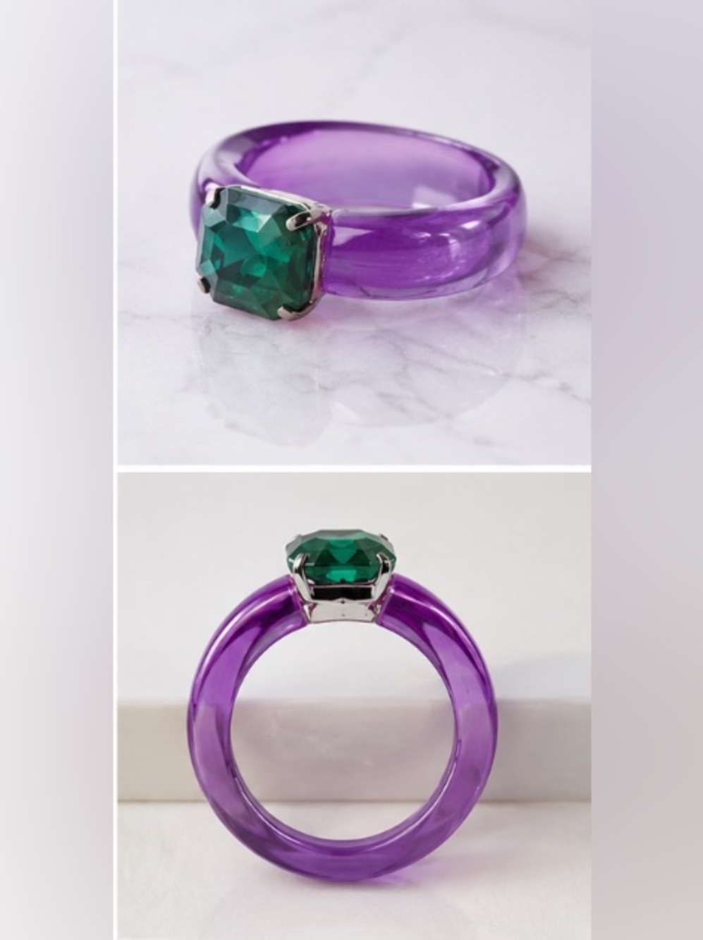 Astrid Purple Acrylic Resin Ring Emerald Green Stone Statement Jewelry 7 NWT - Picture 4 of 6